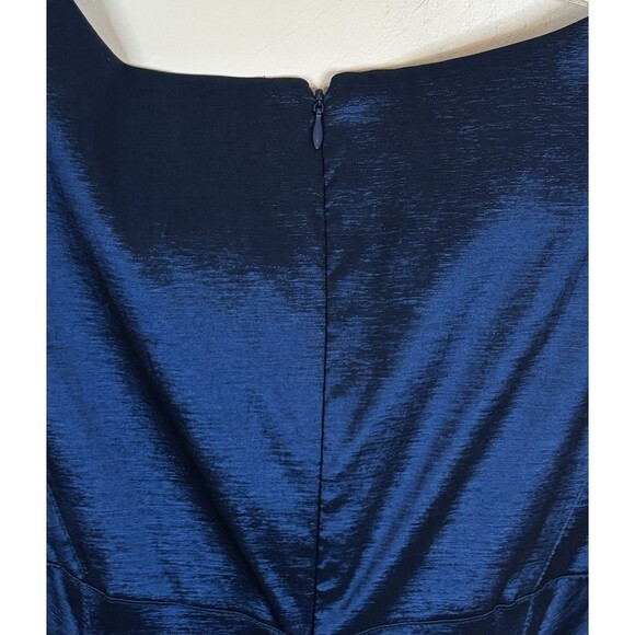 ADRIANNA PAPELL Blue Shimmer Sheath Dress 8 Ruched Split Neck Party Cocktail NEW - Picture 6 of 14